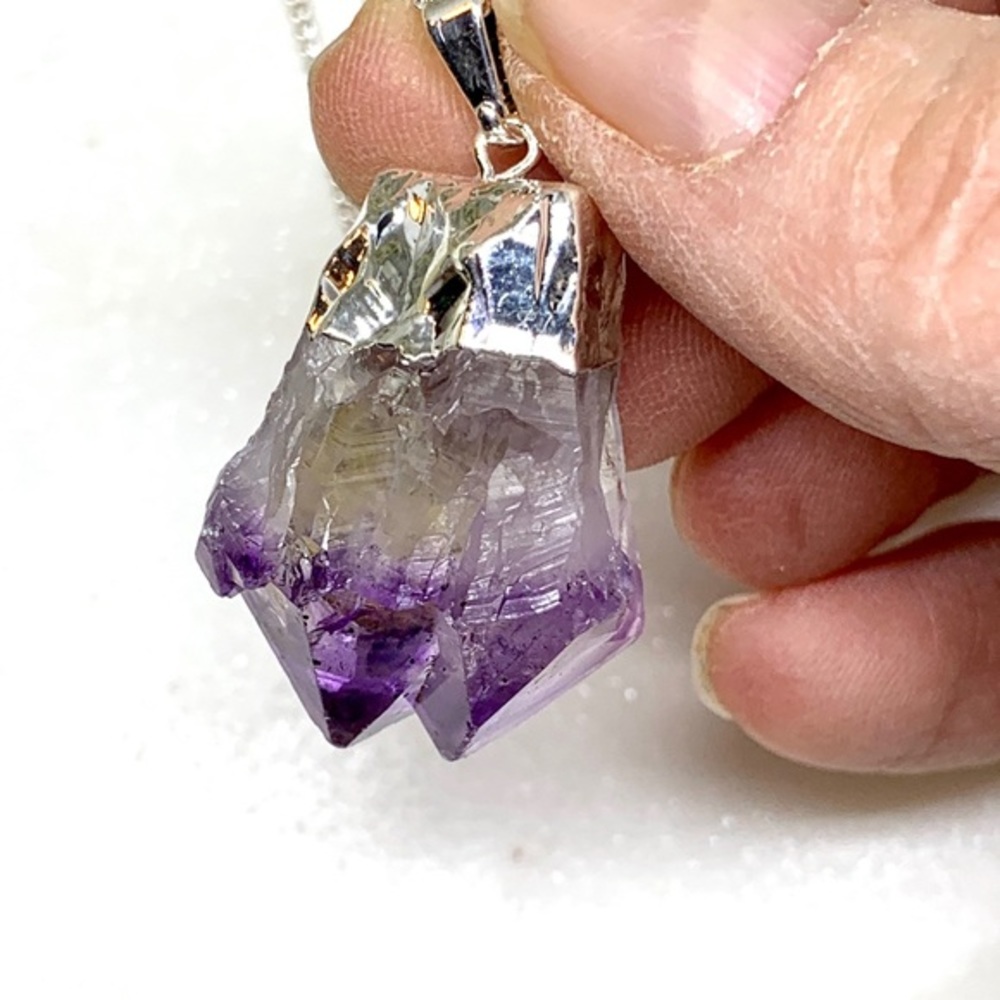 Amethyst Gemstone DOUBLE Terminated Point Necklace - Picture 6 of 8